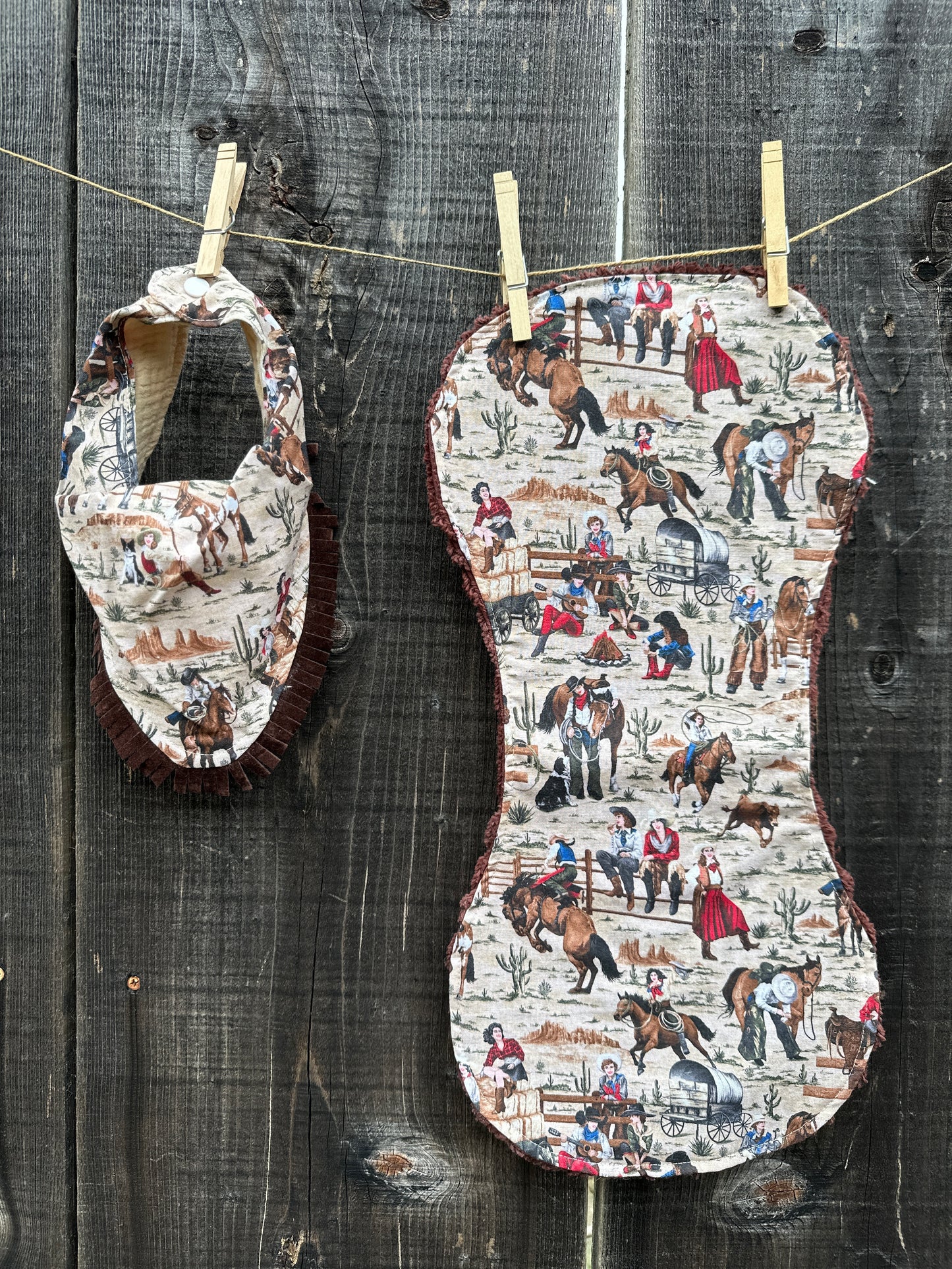 Cowgirl Scenes Bib/Burp Cloth Set