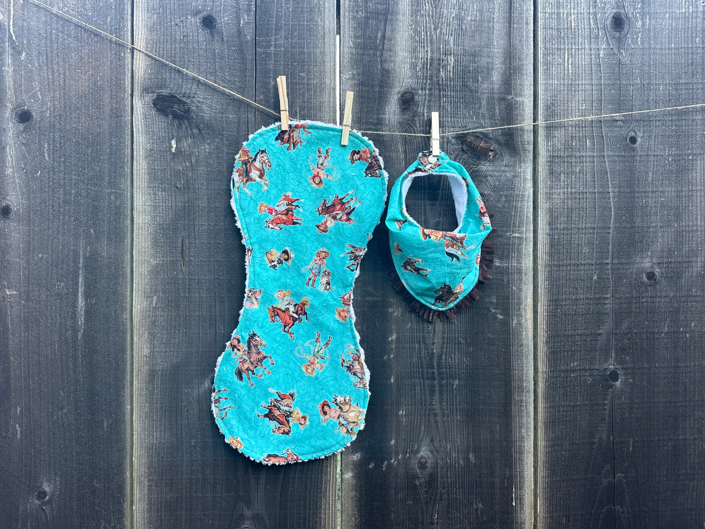 Turquoise Cowgirls Bib & Burp Cloth Set