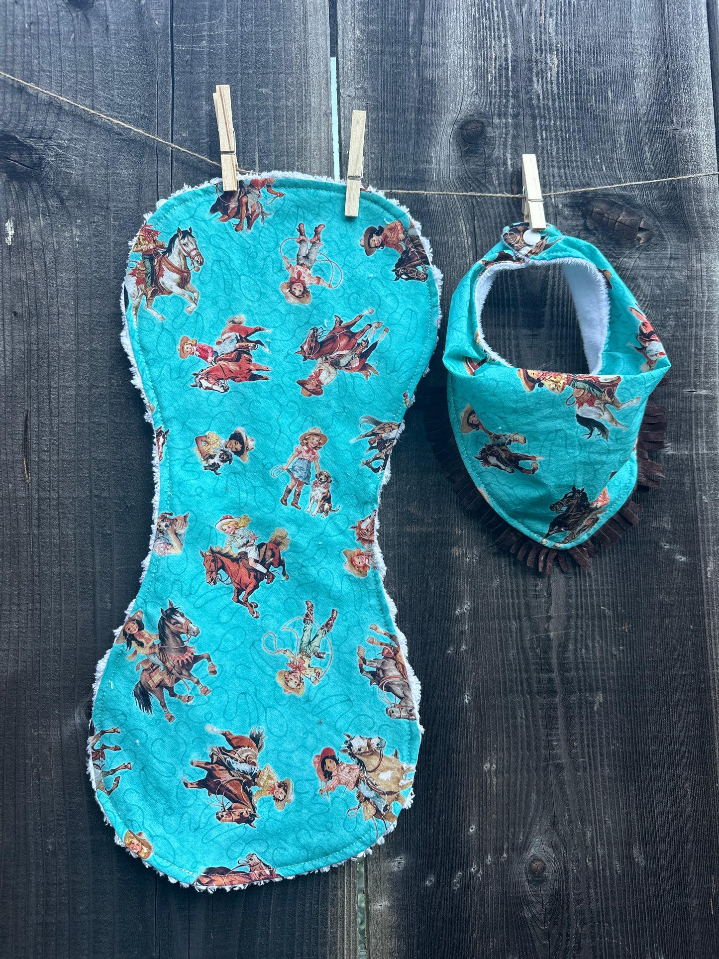 Turquoise Cowgirls Bib & Burp Cloth Set