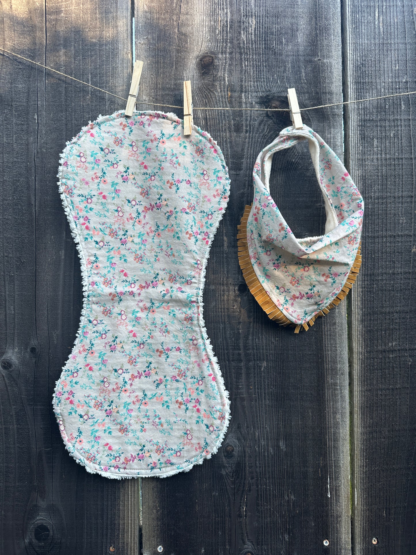 Delicate French Floral Bib & Burp Cloth Set