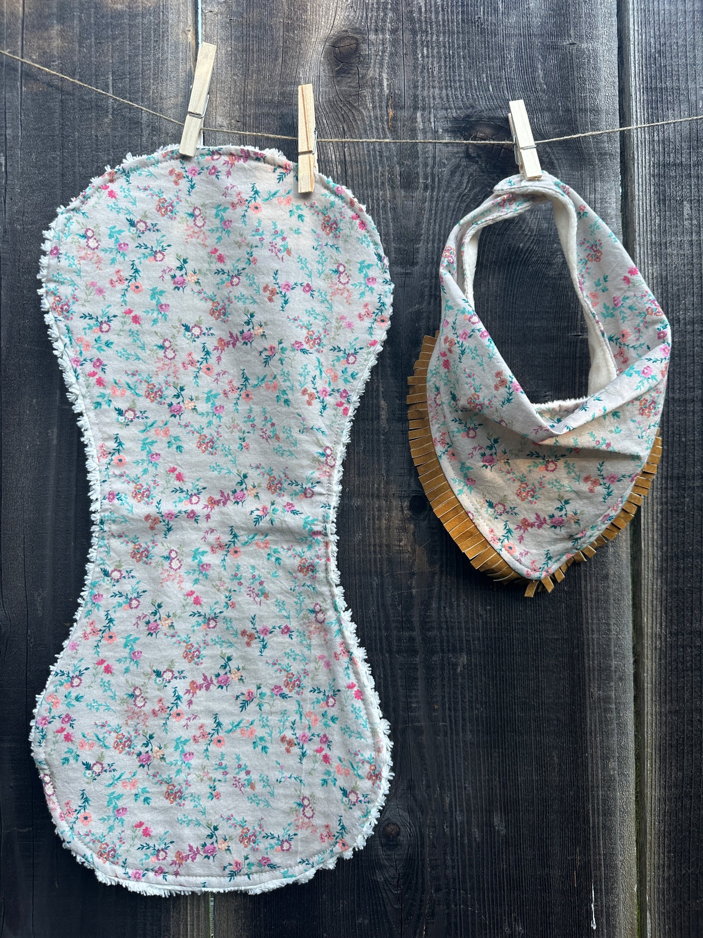 Delicate French Floral Bib & Burp Cloth Set