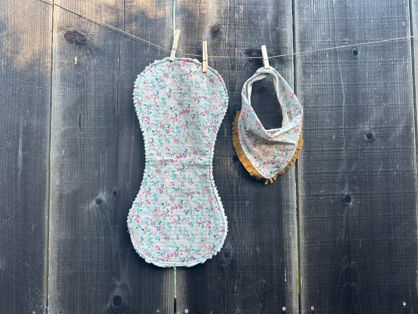 Delicate French Floral Bib & Burp Cloth Set