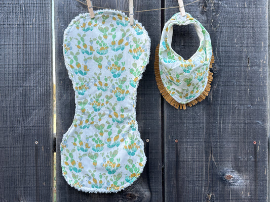 Prickly Pear Cacti on White with Metallic Dots Buckaroo Baby Bibs Set