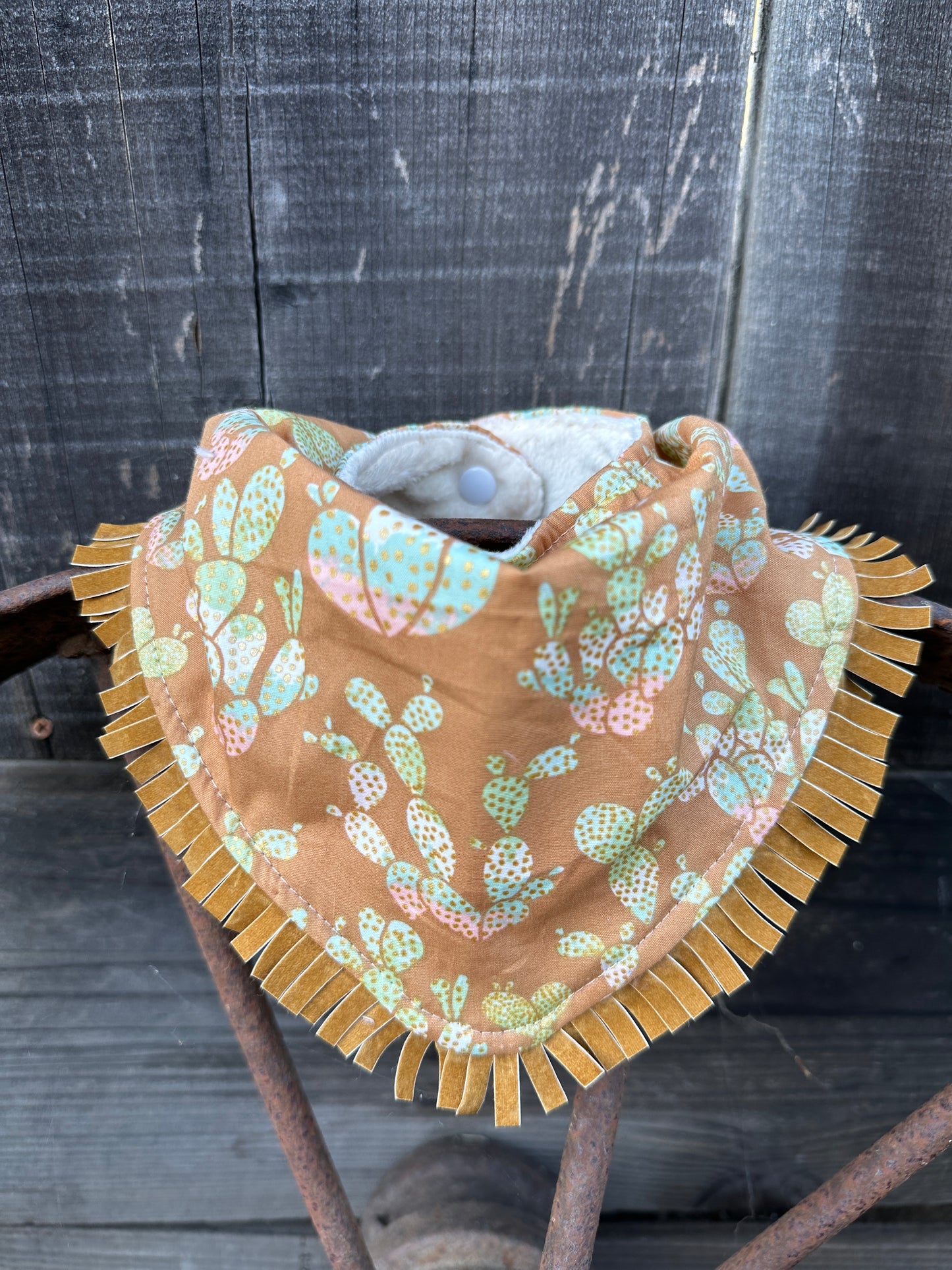 Prickly Pear Cacti in Sunset Tones with Metallic Dots Buckaroo Baby Bibs Set