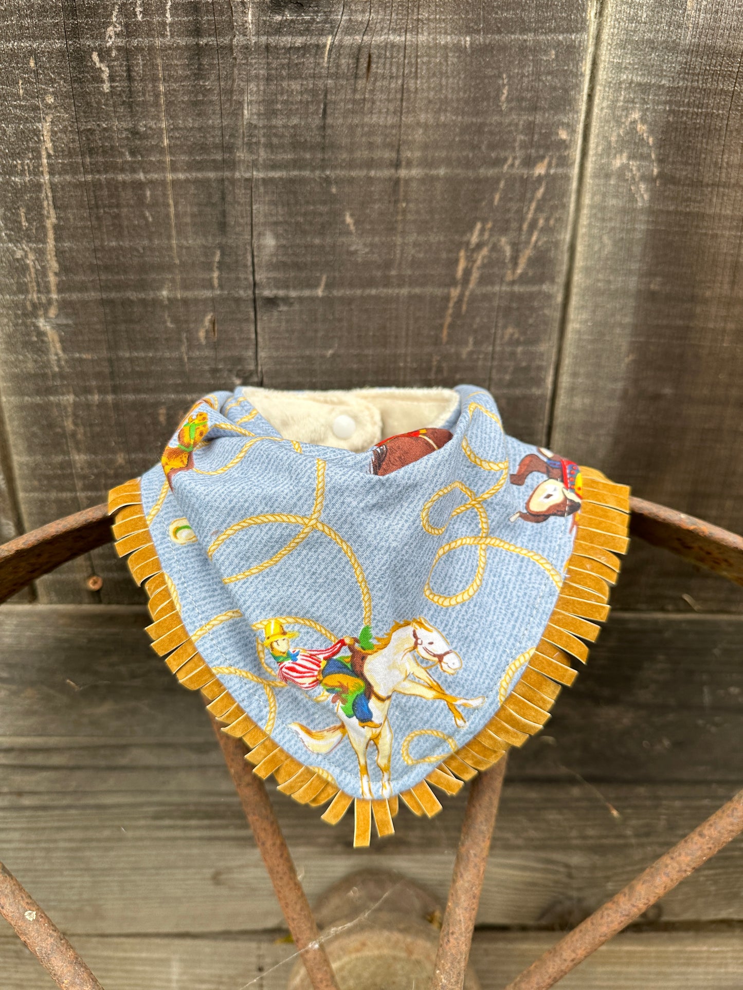 Saddle Broncs on Denim with Rope Background Bandana Bib/Burp Cloth Set