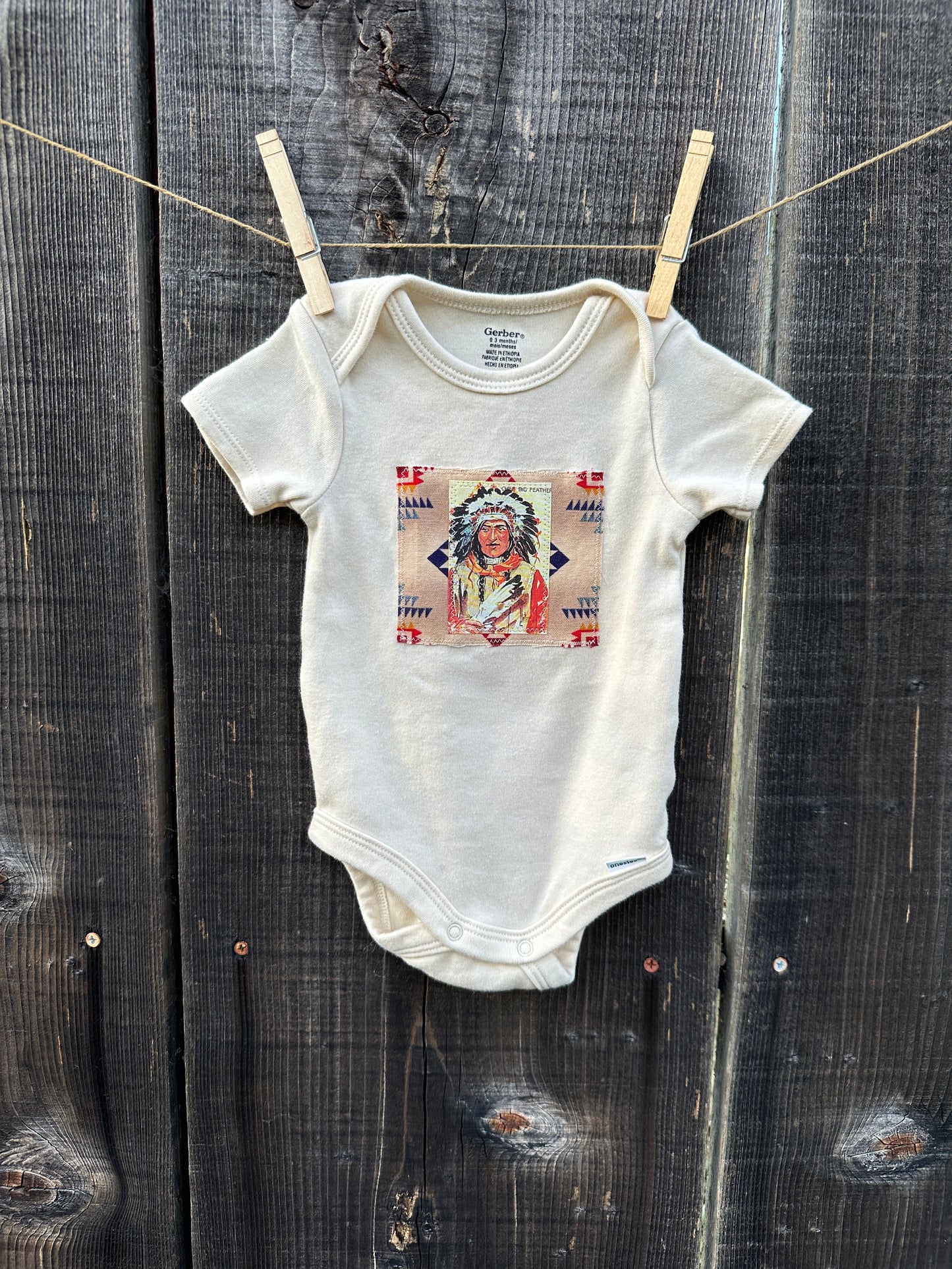 Native American Chief on Natural Onesie, 0-3 mons.