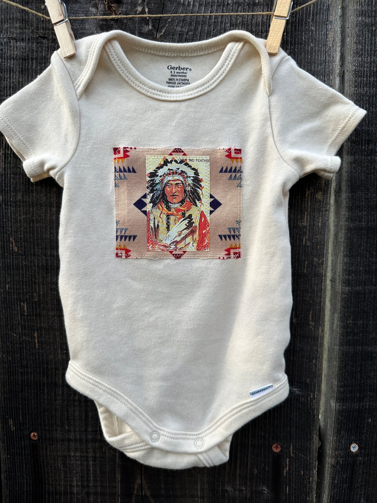 Native American Chief on Natural Onesie, 0-3 mons.