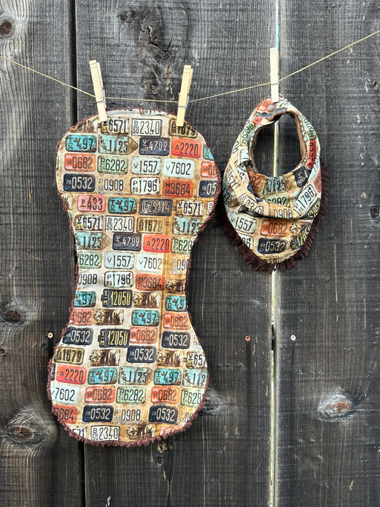 Vintage License Plate Bib & Burp Cloth Set