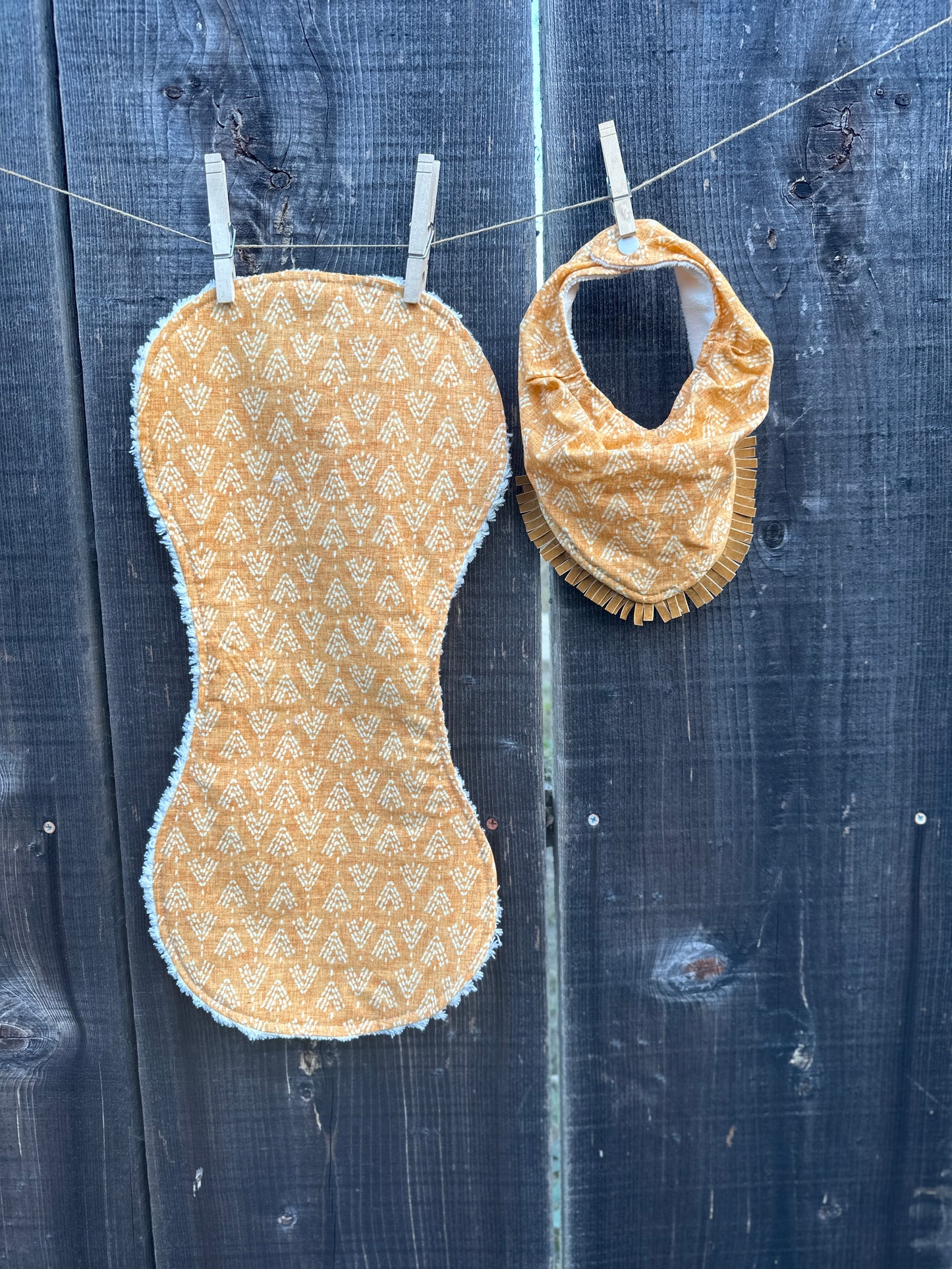 Rustic Orange Tepee Print Bib & Burp Cloth Set