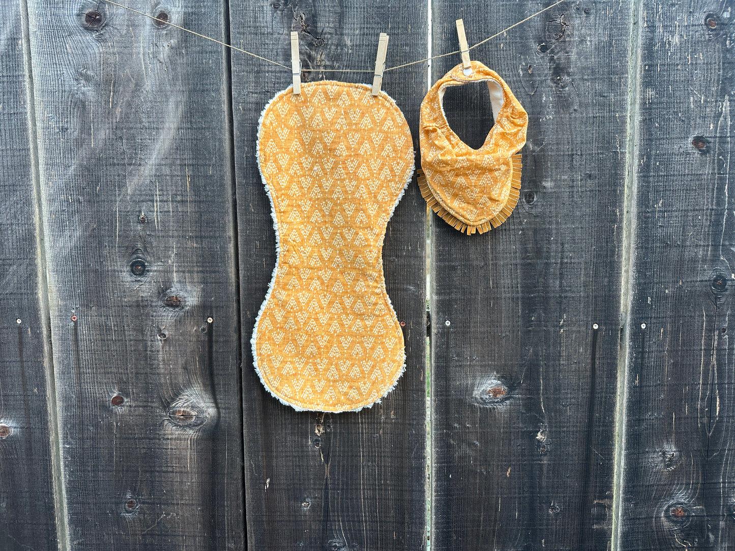 Rustic Orange Tepee Print Bib & Burp Cloth Set