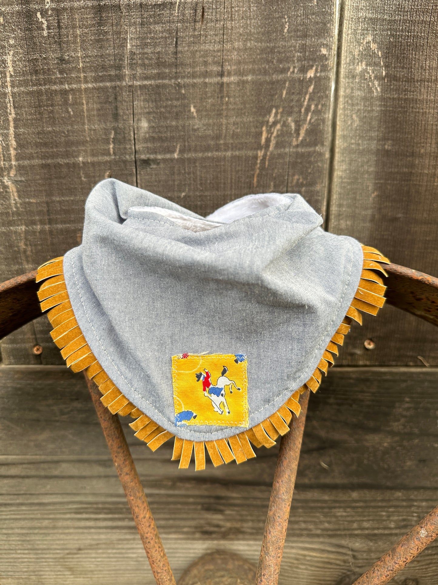 Grey Denim with Vintage Yellow Bronc Patch Buckaroo Baby Bib