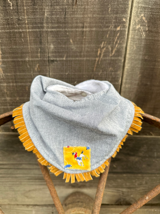 Grey Denim with Vintage Yellow Bronc Patch Buckaroo Baby Bib