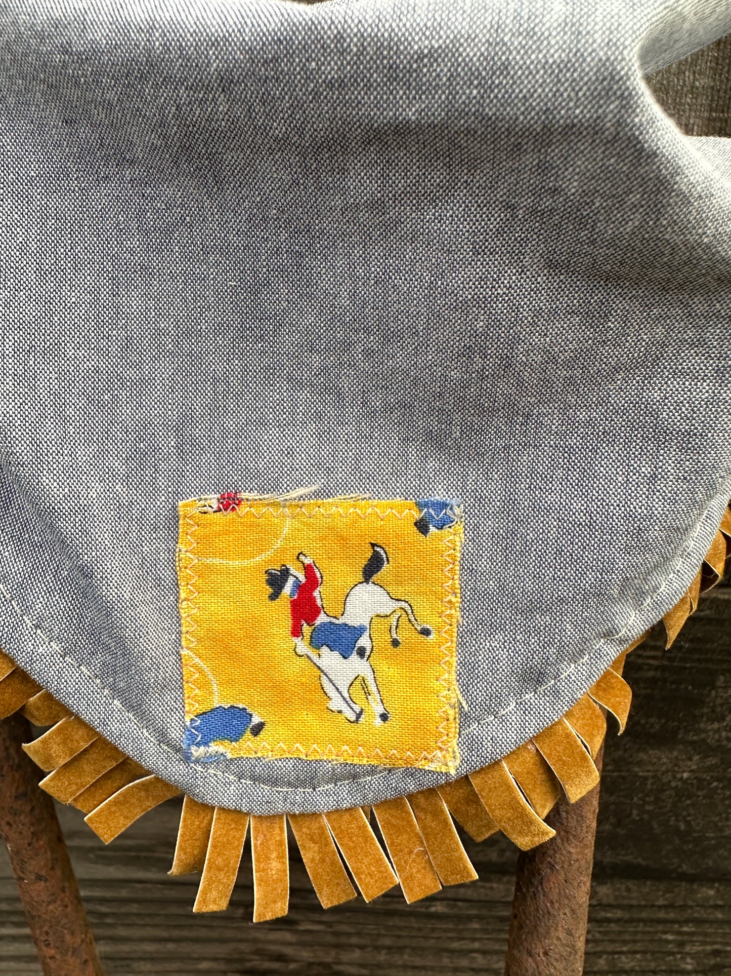 Grey Denim with Vintage Yellow Bronc Patch Buckaroo Baby Bib