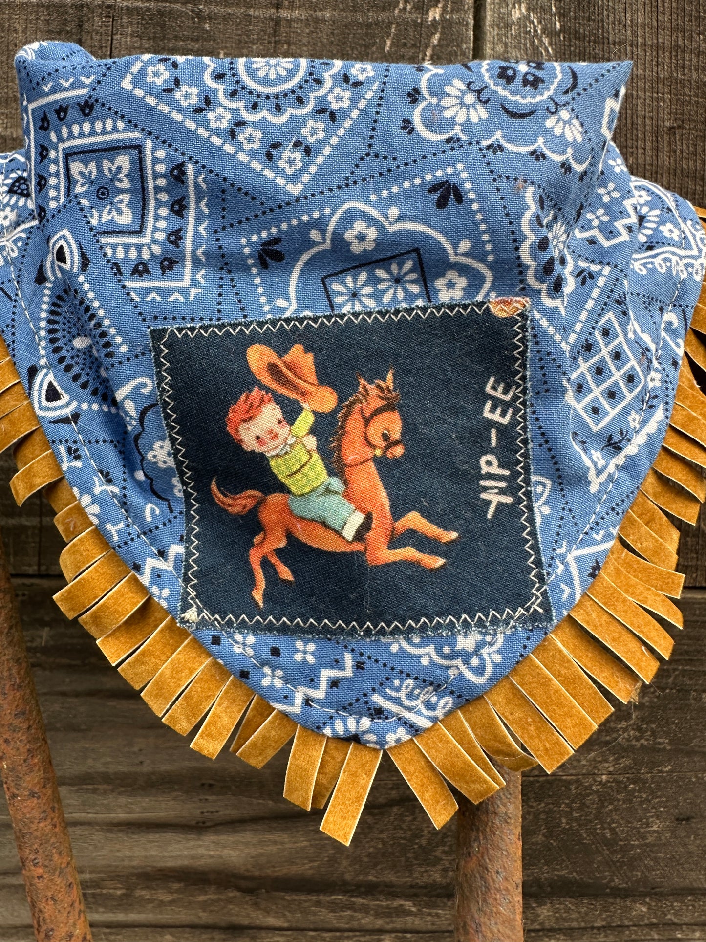 Blue Bandana with Vintage Cowboy Patch Buckaroo Baby Bib