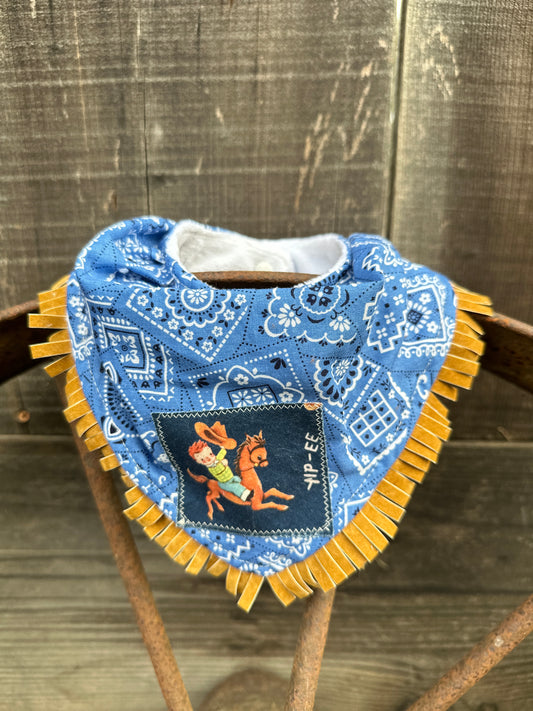 Blue Bandana with Vintage Cowboy Patch Buckaroo Baby Bib