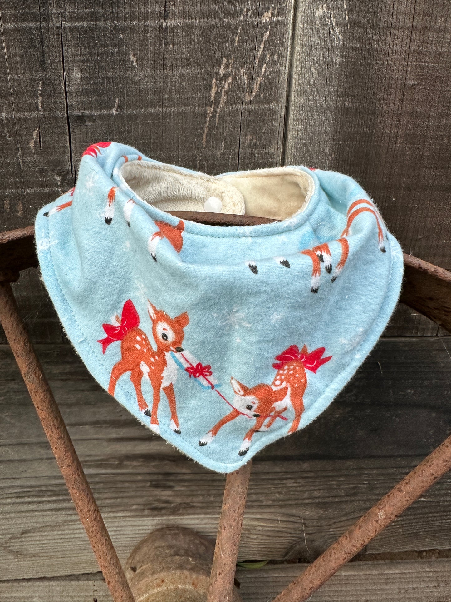 Vintage Inspired Flannel Reindeer Buckaroo Baby Bib