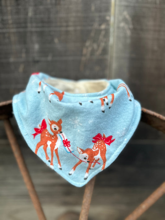 Vintage Inspired Flannel Reindeer Buckaroo Baby Bib