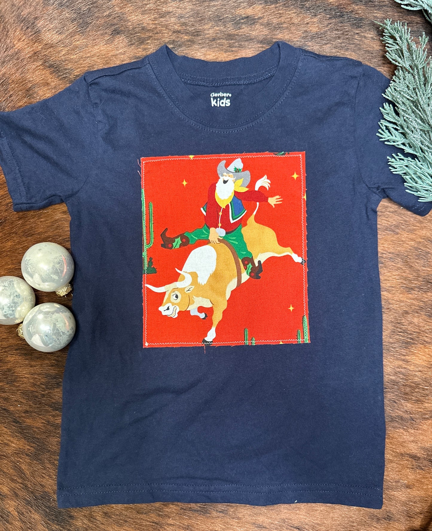 Bull Riding Santa on Navy, Size 4T