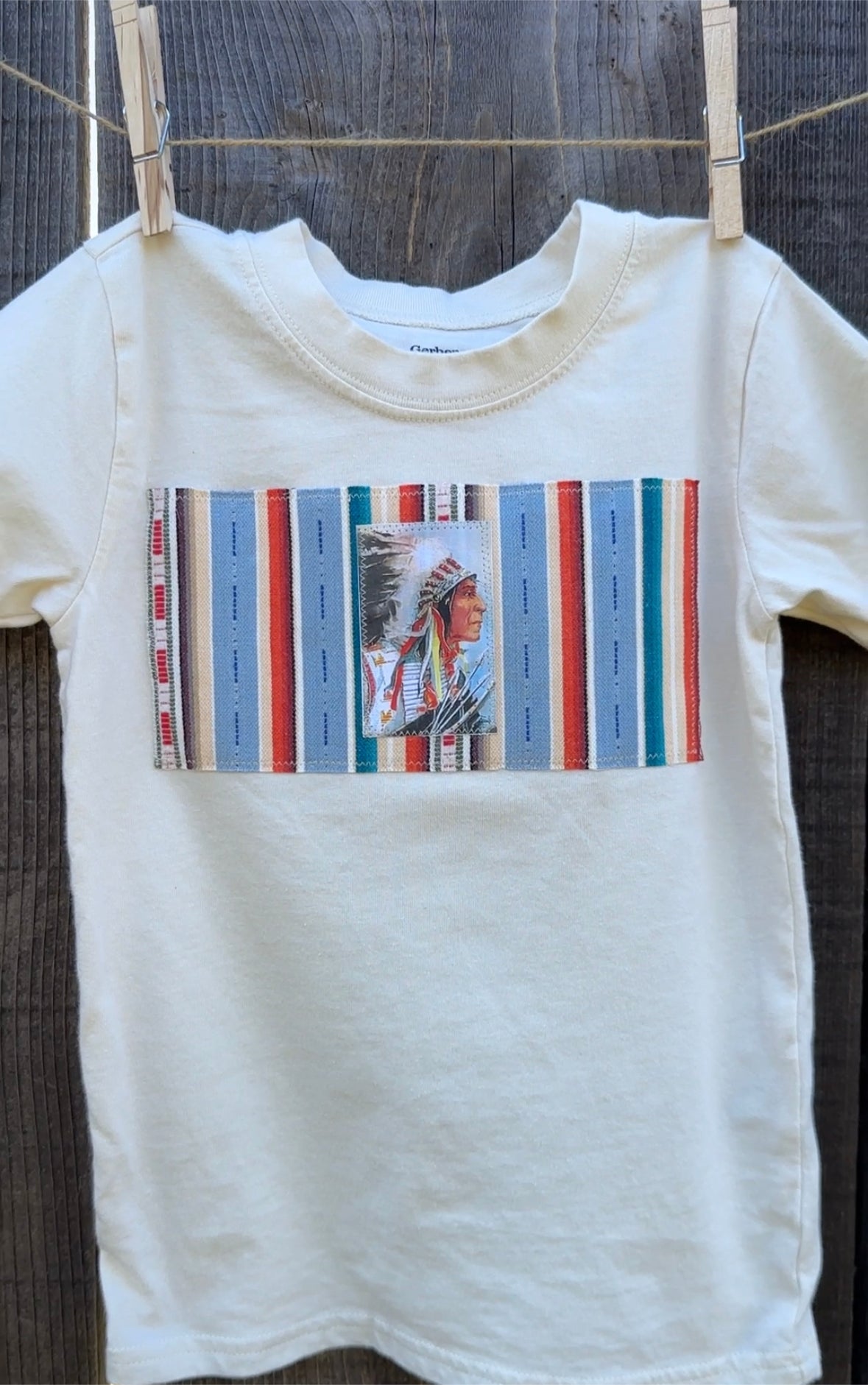 Custom Native American Chief Tee with Serape Print, Size 4T