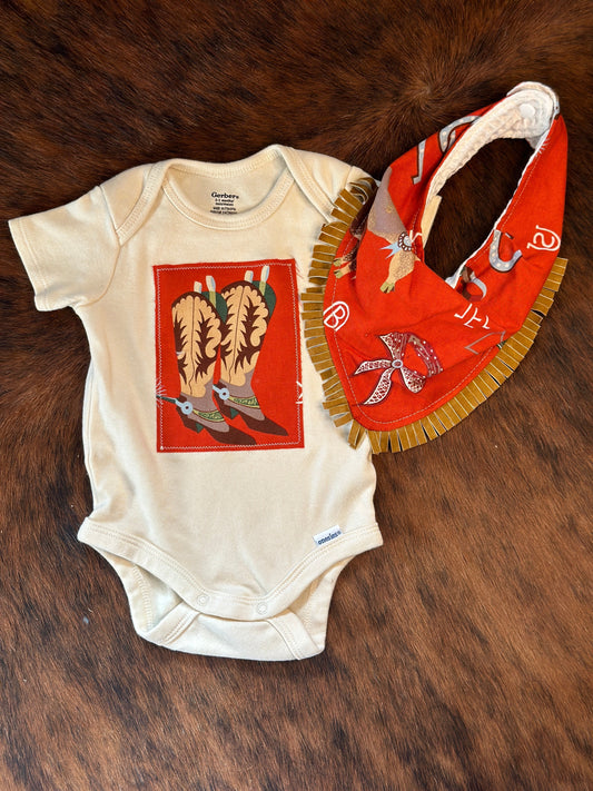 Cowboy Boots and Wild Rag Onesie/Bib Set, 0-3 mons.