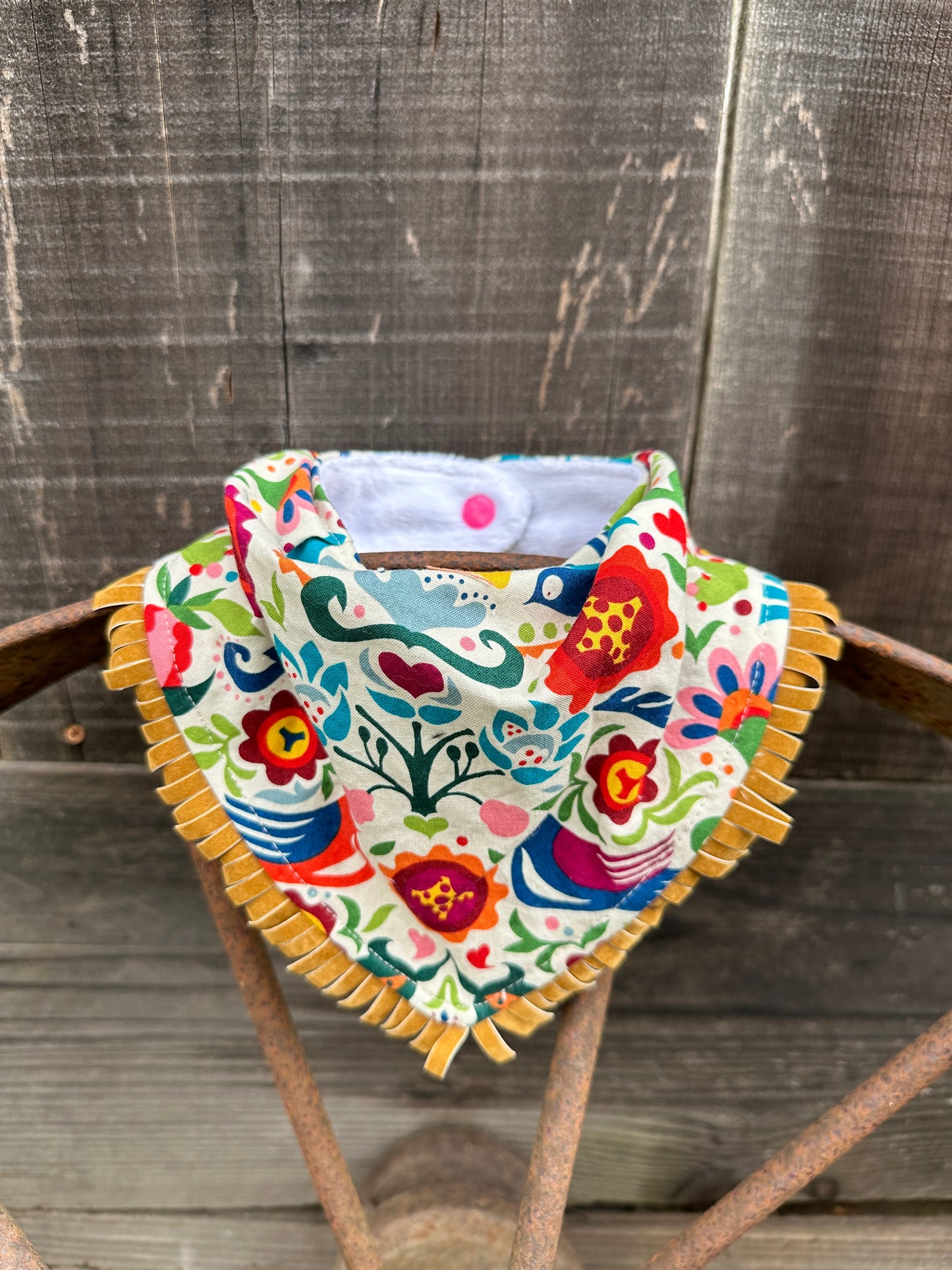 Spanish Inspired Bright Birds & Floral Bib/Burp Cloth Set