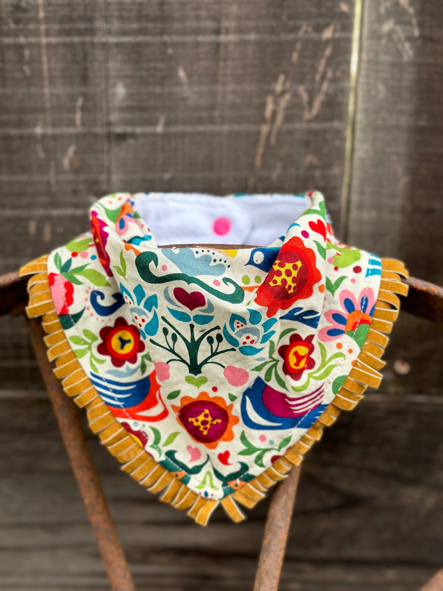 Spanish Inspired Bright Birds & Floral Bib/Burp Cloth Set