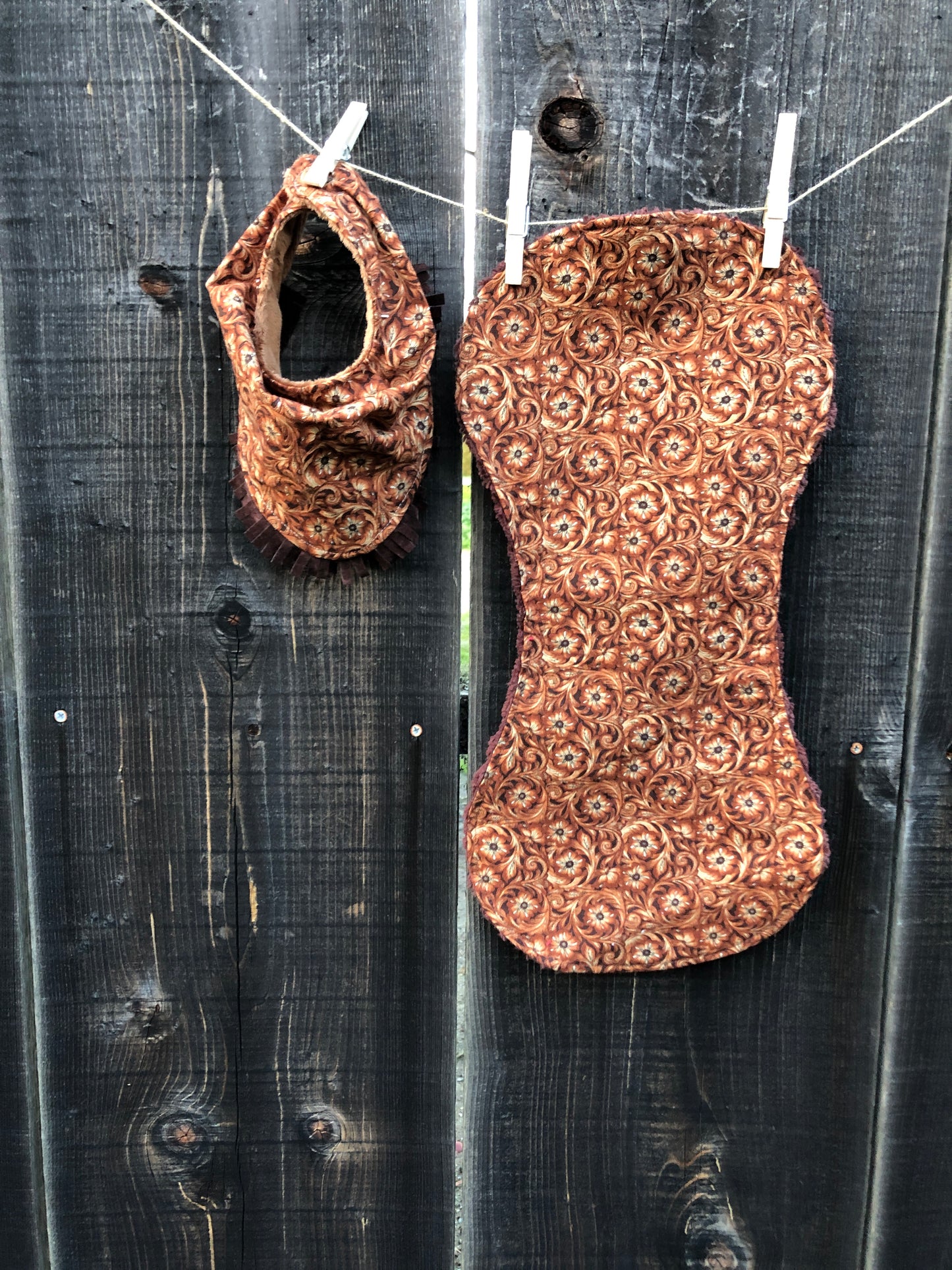 Tooled Leather Floral Bib/Burp Cloth Set