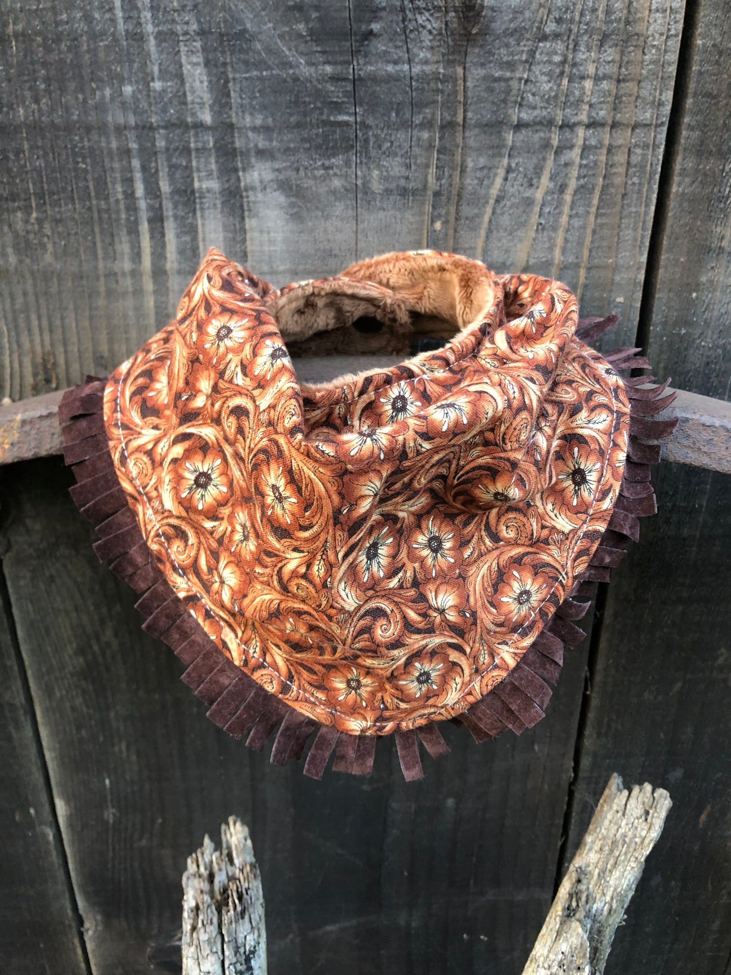 Tooled Leather Floral Bib/Burp Cloth Set