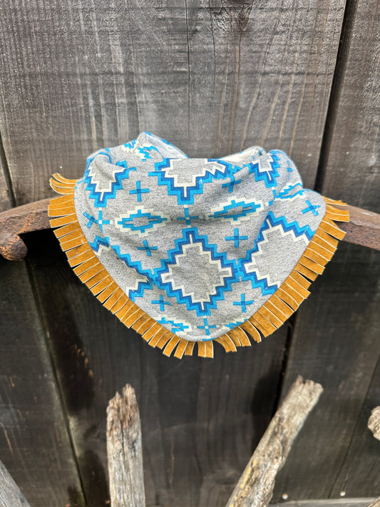 Blue and Grey Aztec Print Buckaroo Baby Bib