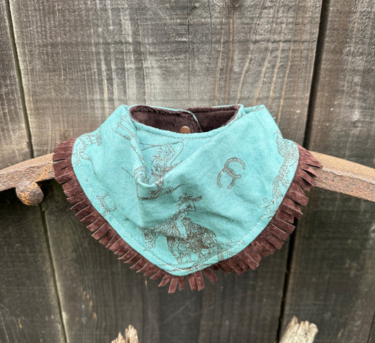 Cowgirl Bronc Rider on Turquoise Buckaroo Baby Bib