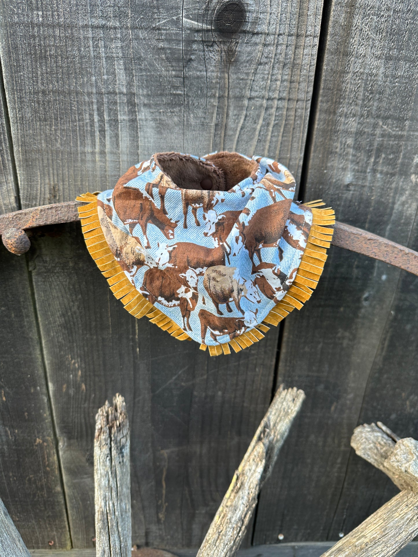 Hereford Cattle on Denim Look Background Buckaroo Baby Bib