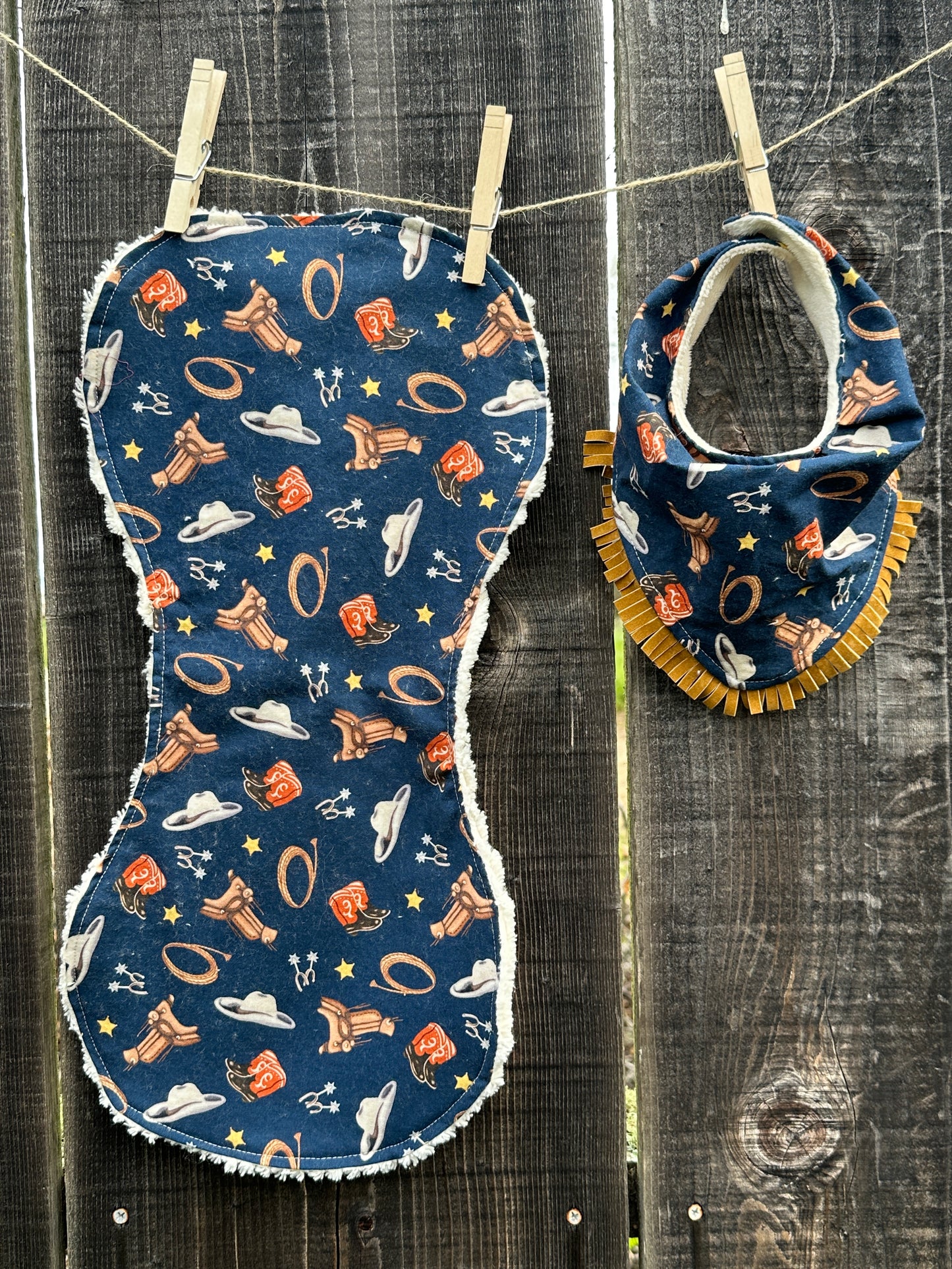 Cowboy Essentials in Navy Buckaroo Baby Bib/Burp Cloth Set