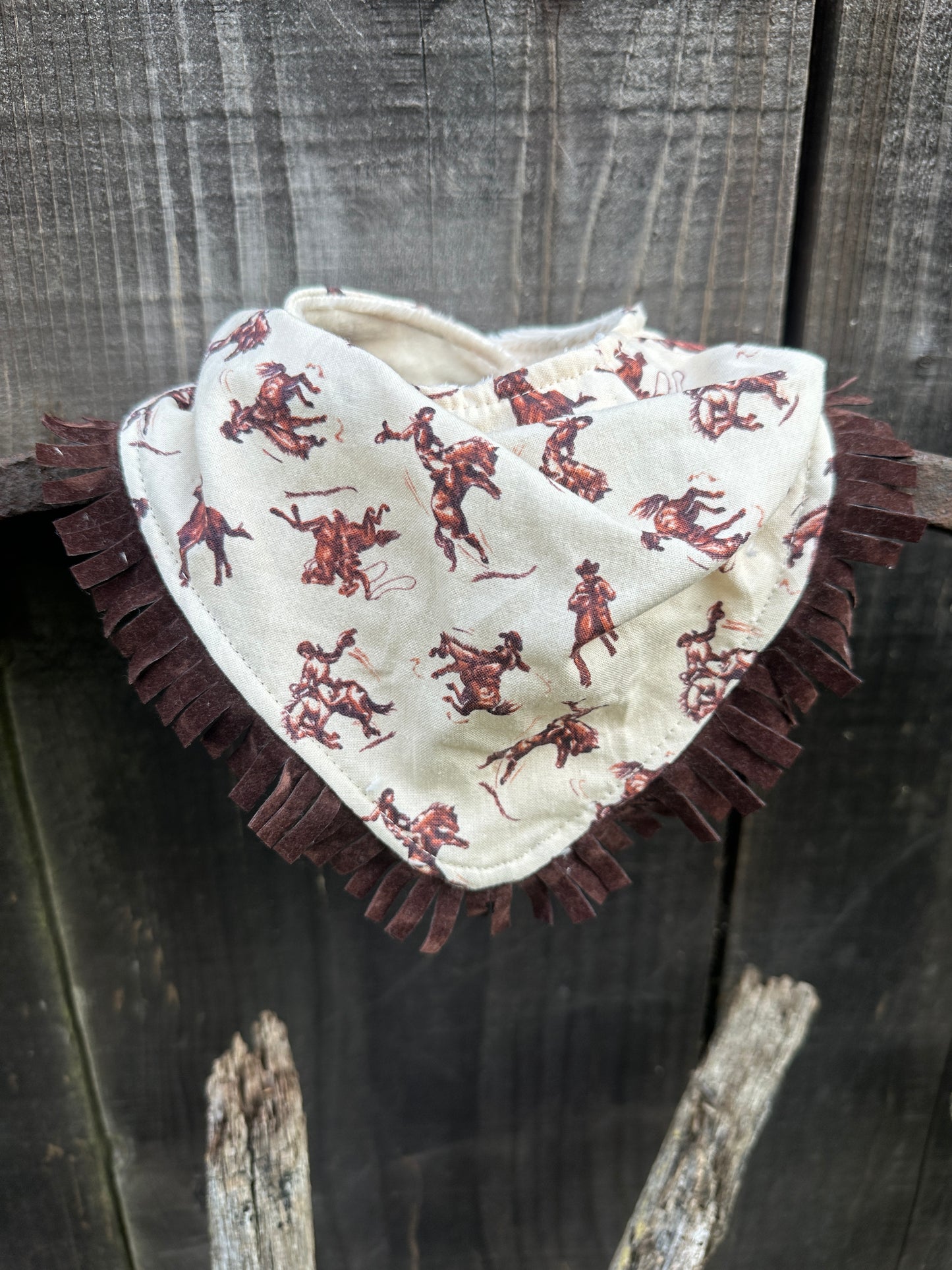 Brown Broncs on Cream Bandana Buckaroo Baby Bib/Burp Cloth Set