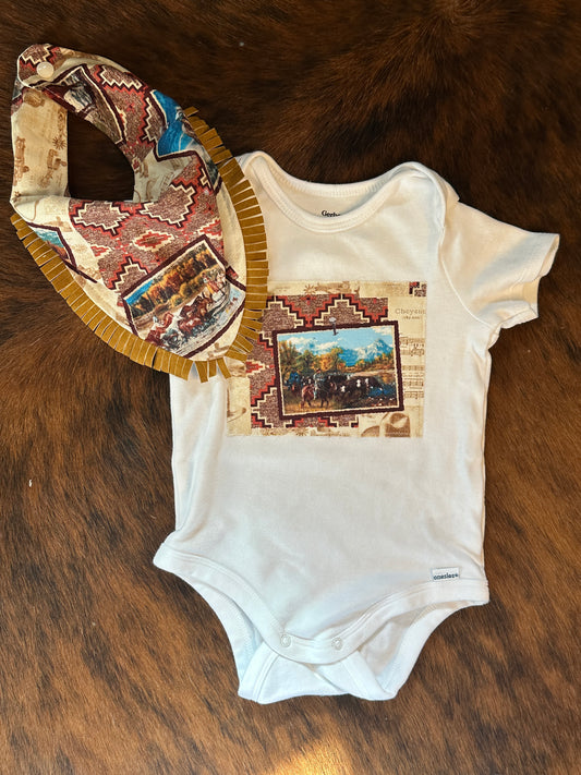 Trail Hoss Red Rut Aztec Onesie/Bib Set, Size 6-9 mons.