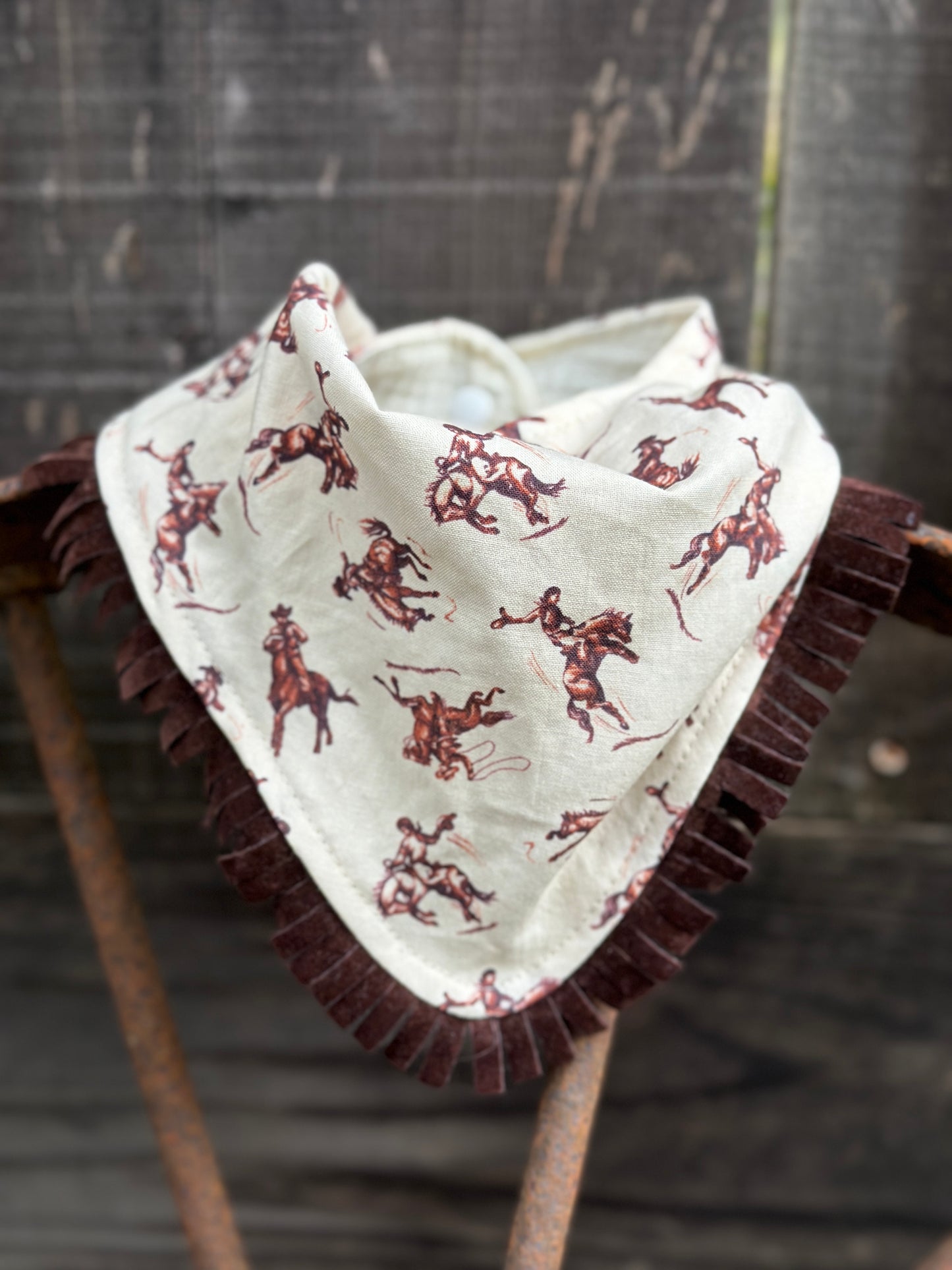 Brown Broncs on Cream Bandana Buckaroo Baby Bib