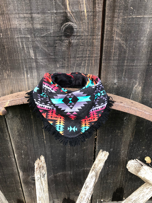 Black Southwestern Native Print Buckaroo Bandana Baby Bib