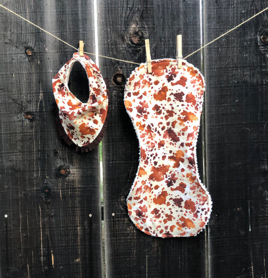 Cowhide Print Bib/Burp Cloth Set
