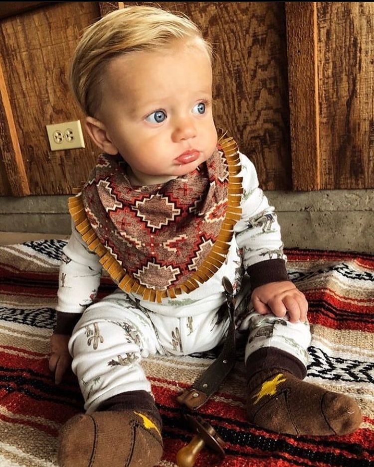 Rust Aztec Print Minky Back Bandana Bib