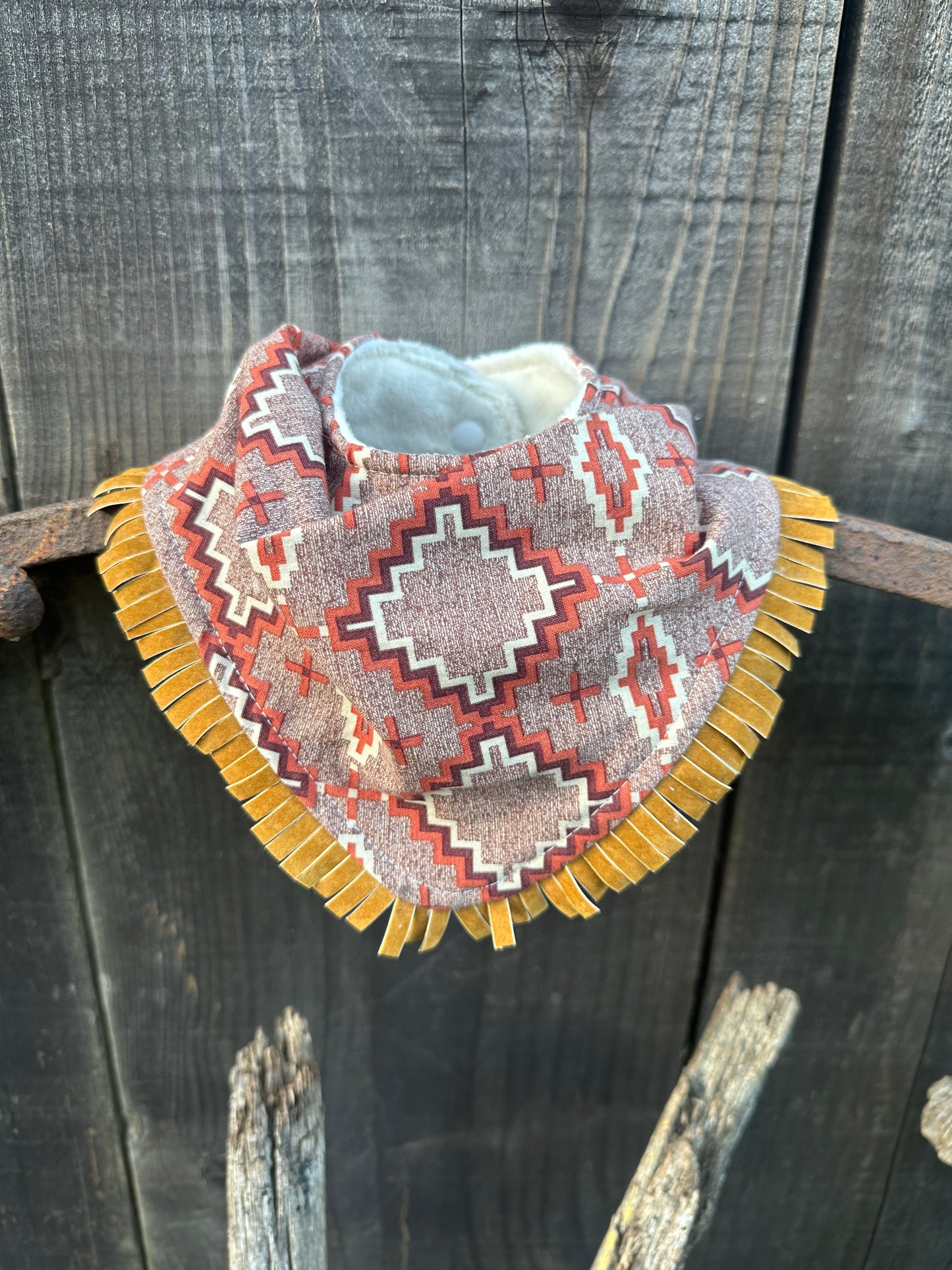 Rust Aztec Print Minky Back Bandana Bib