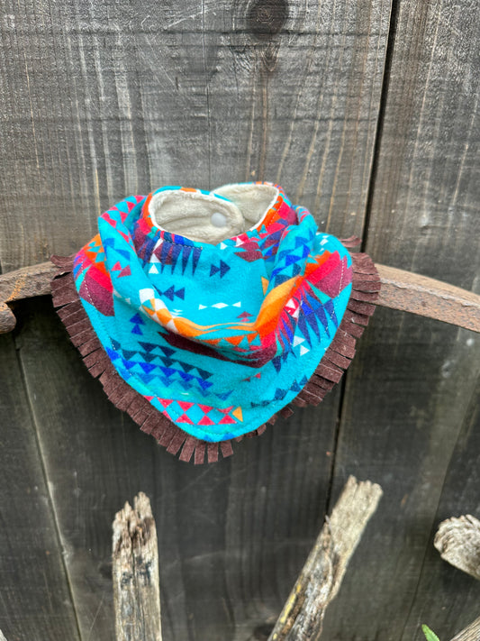 Turquoise Southwestern Geometric Flannel Buckaroo Baby Bib